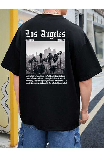 DEEPSENCE Unisex Oversize T-shirt Losangeles Πίσω Εκτύπωση Μαύρο