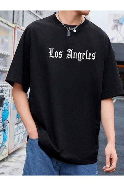 DEEPSENCE Unisex Oversize T-shirt Losangeles Πίσω Εκτύπωση Μαύρο