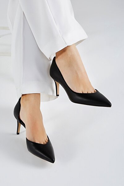 Valmenti Kadın Siyah Hakiki Deri Topuklu Stiletto