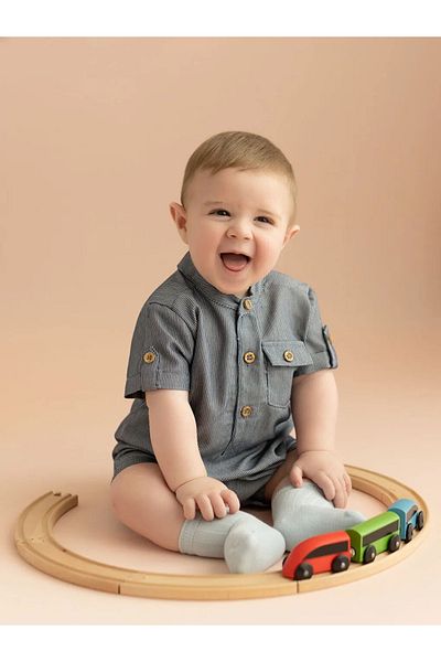 LC Waikiki Judge Collar Striped Baby Boy Jumpsuit