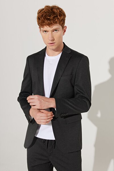 ALTINYILDIZ CLASSICS Чоловічий антрацитовий slim fit вузький крій моно комір в'язаний костюм