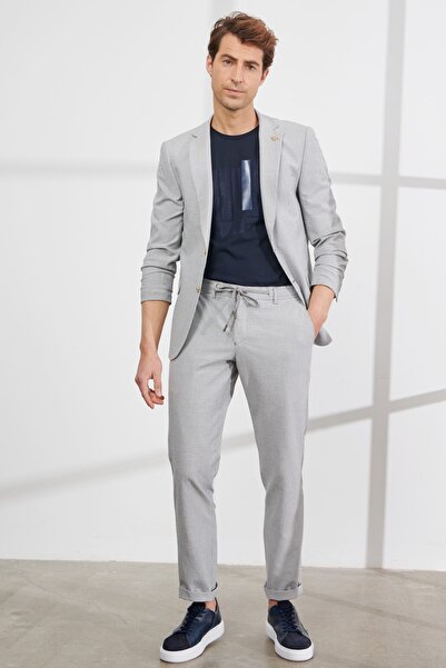 ALTINYILDIZ CLASSICS Erkek Gri Slim Fit Dar Kesim Mono Yaka Gofre Desenli Takım Elbise