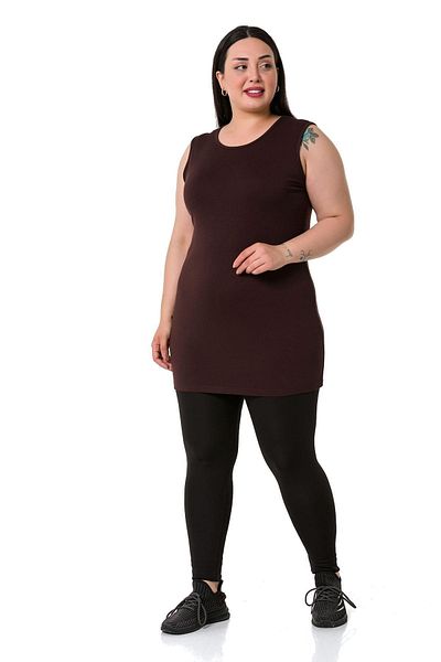 DISENTIS MODEST Large Size Round Neck Thick Strap Viscose Long Brown Body