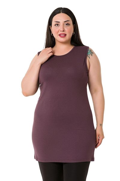 DISENTIS MODEST Large Size Round Neck Thick Strap Viscose Long Dark Mink Body