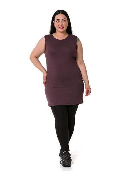 DISENTIS MODEST Large Size Round Neck Thick Strap Viscose Long Dark Mink Body
