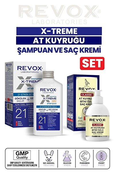 Revox X-treme Dökülen ve Geç Uzayan Saçlara Özel Bakım Şampuanı ve At Kuyruğu Bitki Özlü Saç Kremi