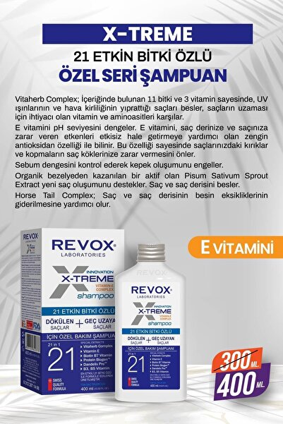 Revox X-treme Dökülen ve Geç Uzayan Saçlara Özel Bakım Şampuanı ve At Kuyruğu Bitki Özlü Saç Kremi
