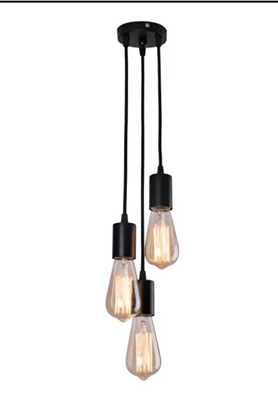 Dylight Retro Metal Sarkıt Avize Siyah Rustik 3 lü Sarkıt Avize Çap:10 cm