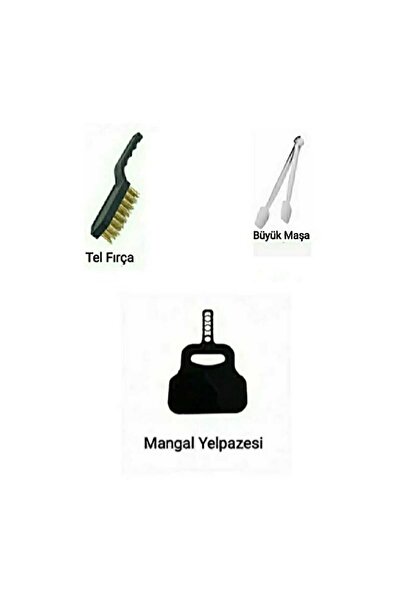 Vi Caro 3 Parça Barbekü Mangal Set Et Çevirme Tutma Maşa Mangal Temizleme Fırçası Mangal Yelpazesi