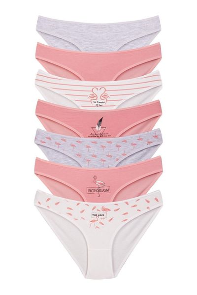 Dominant Chiloți din lycra din bumbac ecru somon pentru femei, pachet de 7 37000-119