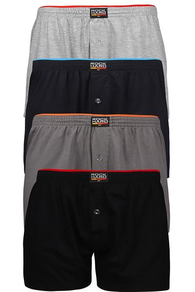 rockhard Men's Towel Waist Buttoned 100% Cotton Boxer 4 Pack 7008
