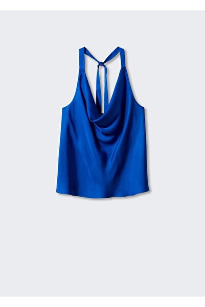 MANGO Woman Drapeli Yaka Saten Bluz