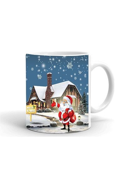 HobiShop Christmas Santa Claus Printed Ceramic White Mug