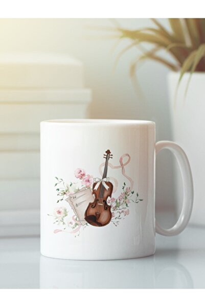 HobiShop White Mug Glass Violin