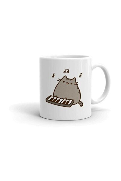HobiShop Beyaz Piyanist Pusheen Baskılı Kupa