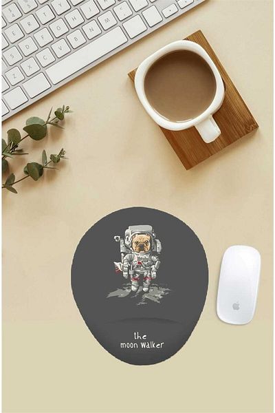 HobiShop Mouse Pad cu model de câine care merge pe lună cu suport pentru încheietura mâinii