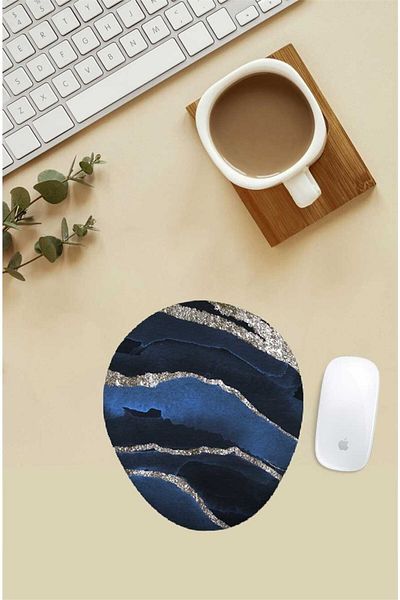 HobiShop Mouse Pad cu model de marmură albastră cu suport pentru încheietura mâinii