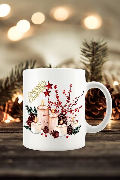 HobiShop New Year New Year Concept Candle Merry Christmas Mug Cup