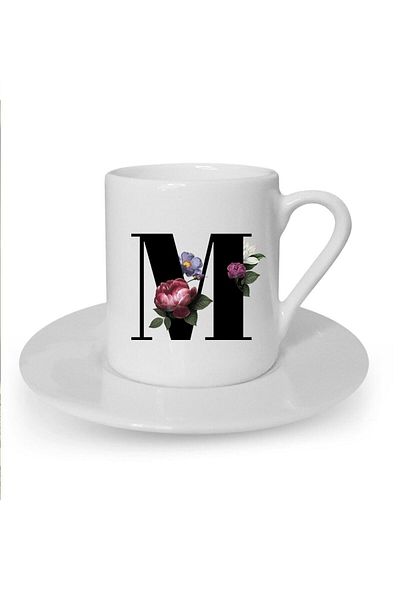 HobiShop White Turkish Coffee Cup with Letter M Printed