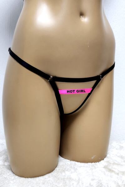 Secret Passion Lingerie Hot Gırl Yazılı Ayarlanabilir Aksesuarlı Özel Bölgesi Açık Esnek Siyah Pembe Lastik String 20350