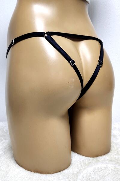 Secret Passion Lingerie Hot Gırl Yazılı Ayarlanabilir Aksesuarlı Özel Bölgesi Açık Esnek Siyah Pembe Lastik String 20350