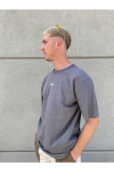 Bases Ανδρικό μπλουζάκι Anthracite Basic Printed Crew Neck Oversize