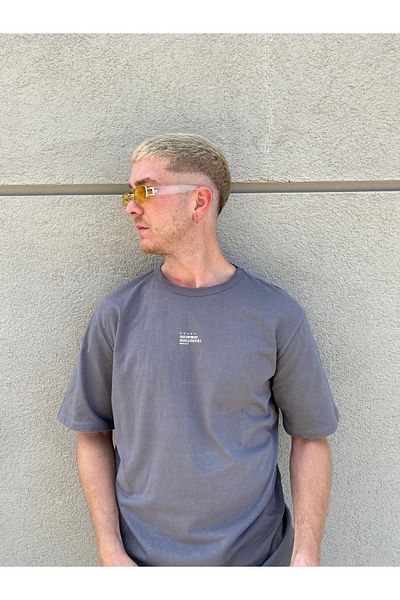 Bases Ανδρικό μπλουζάκι Anthracite Basic Printed Crew Neck Oversize