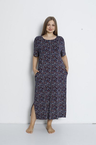 İntensive Γυναικείο χτενισμένο βαμβακερό φόρεμα Navy Blue Plus Size με τσέπες