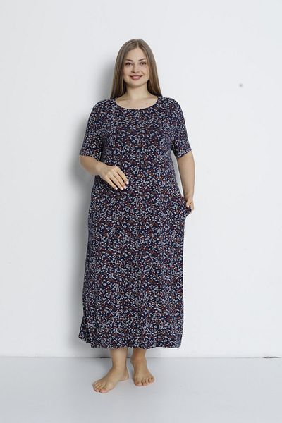 İntensive Γυναικείο χτενισμένο βαμβακερό φόρεμα Navy Blue Plus Size με τσέπες