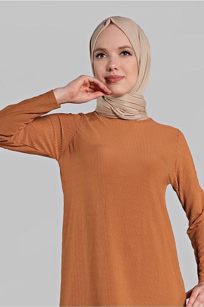 TRENDTESETTÜR Orange Asymmetrical Women's Ribbed Trousers Set - Set of 2 8825
