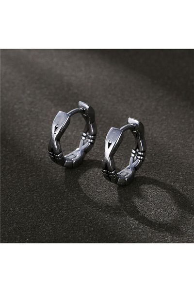 Viking Wavy Special Design Striped Classic Hoop 316L Steel Unisex Earrings