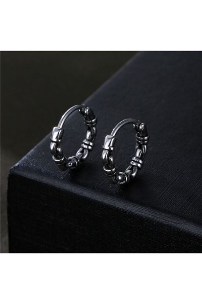 Viking Sailor Rope Design Thin Hoop 316L Stainless Steel Unisex Earrings