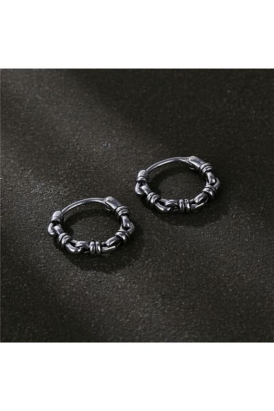 Viking Sailor Rope Design Thin Hoop 316L Stainless Steel Unisex Earrings