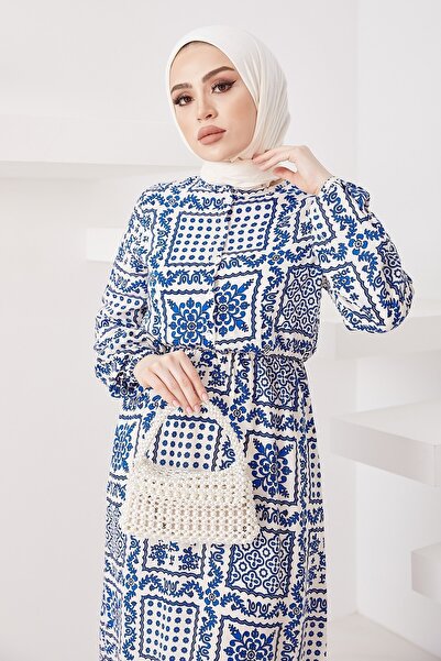 InStyle Sivena virágmotívumú viszkóz hidzsáb ruha - indigó