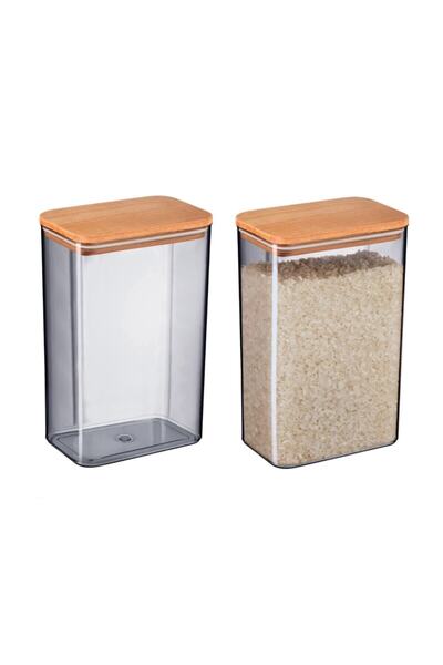 Comprox Set of 2 Rectangular New Food Storage Containers with Wooden Lid 2x (2900 Liters)