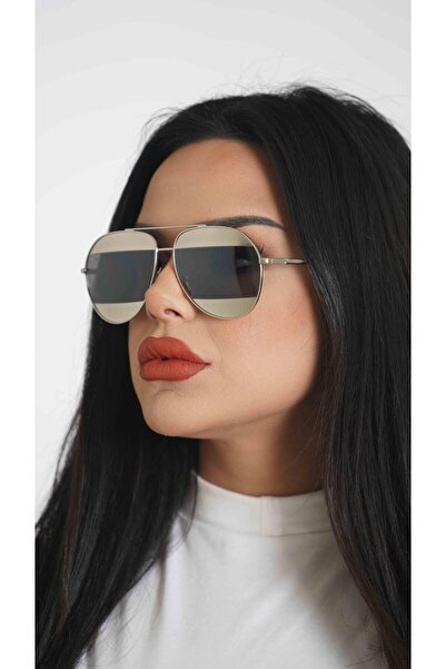 Angel Eyes نظارة شمسية نسائية تصميم قطرة إطار فضي زجاج أسود فضي