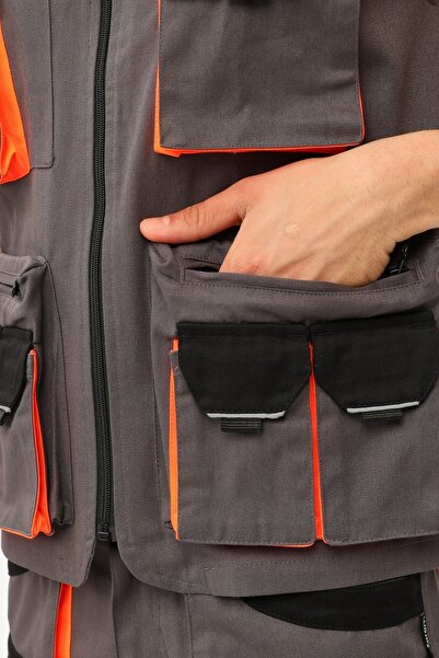 Uniprom İş Yeleği Lizbon Model Çok Cepli Harman Kumaş Füme