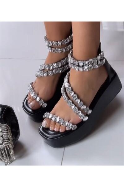Giydim Gidiyor Сандали с кристални камъни „Ионос“ – черни