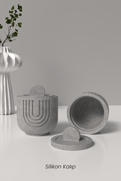 Cageartstudio Dekoratif Desenli Beton Saksı veya Mumluk silikon kalıp M2 Kapa...