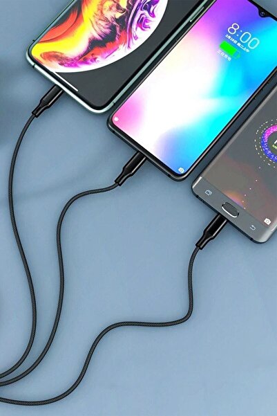 Soillium Micro Usb Iphone Type-c Uyumlu 3in1 Hızlı Şarj Kablosu 3 Uçlu Şarz Aleti