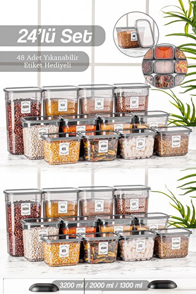 Meleni Home 24'lü Mega Etiketli Via Dikdörtgen Saklama Kabı - Erzak Saklama K...