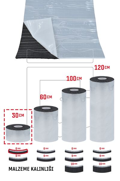 Güçlas 6mm X 30 Cm X 5 Mt Oto Yalıtım Malzemesi - Folyolu Isı Ses Yalıtım Süngeri - Alüminyum Takviyeli