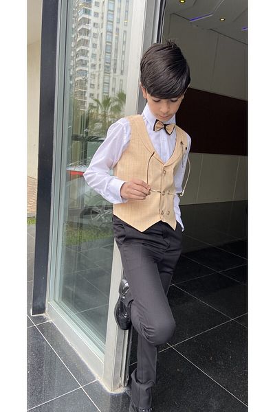 WENA KİDS Children's Vest Suit Shirt set MUSTARD