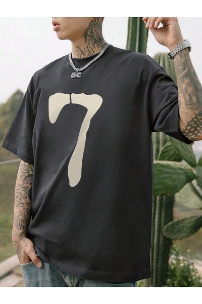 mercoledi Tricou pentru bărbați oversize cu imprimeu cu 7 numere Casual Boyfi...