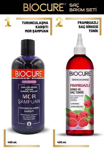 Biocure مجموعة الشعر باللون الأرجواني البرتقالي - شامبو، خل التوت ومقوي الشعر