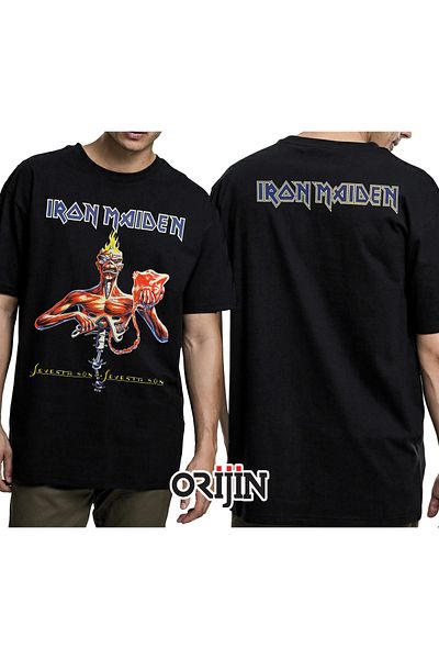 Orijin Tekstil Iron Maiden Seventh Son of a Seventh End άλμπουμ εμπρός πίσω τυπωμένο Unisex μαύρο μπλουζάκι
