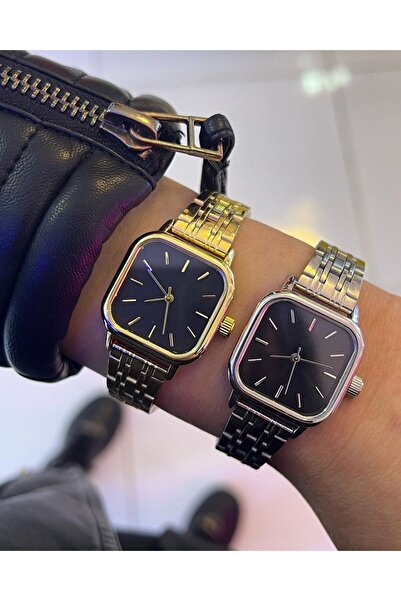 ÇENÇEN Minimal Kare Gümüş Siyah Kadran Ve Gold Siyah Kadran Kadın Kol Saati