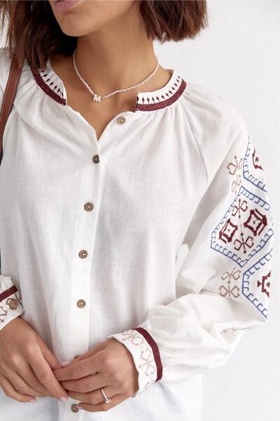 FEMELLE Γυναικείο πουκάμισο με έθνικ μοτίβο νέας σεζόν Vintage