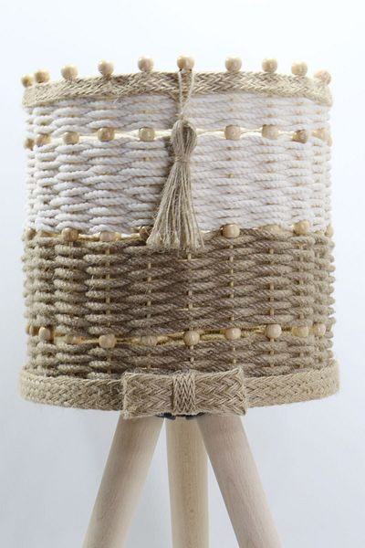 Monchi 26 cm Natural Beaded Jute Braided Wicker Basket - Wooden Legs, Flower Pot