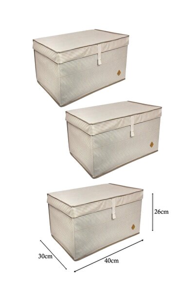 ALAS Set of 3 Multi-Purpose Box Mini Striped Brown